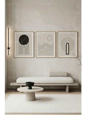 Tontilika Modern Minimalist Soyut Çizgi Sanatı 3’lü Ahşap Çerçeveli Tablo Seti