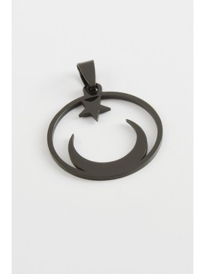 Zero Land Muratech Ay Yıldız Çelik Kolye Ucu 3 Cm-Siyah