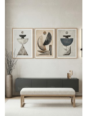 Tontilika Modern Soyut Geometrik 3’lü Ahşap Çerçeveli Tablo Seti
