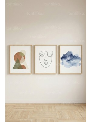Tontilika Modern Abstract Line Art 3’lü Ahşap Çerçeveli Tablo Seti