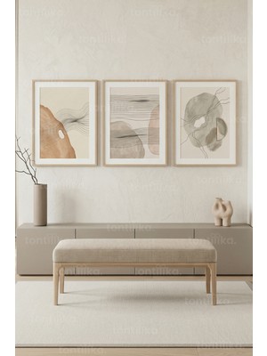 Tontilika Soyut Doğal Doku 3’lü Ahşap Çerçeveli Tablo Seti