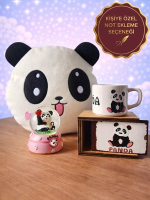 Rüya Kıyısı Panda Kutulu Kupa, Panda Yastık & Işıklı Orta Boy Panda Kar Küresi - Sevgiliye Arkadaşa Hediye
