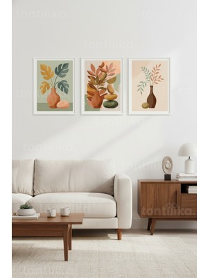Tontilika Modern Botanik 3’lü Ahşap Çerçeveli Tablo Seti