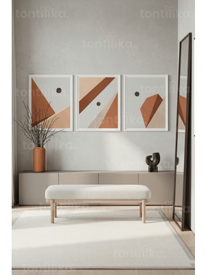 Tontilika Soyut Geometrik Renk Blokları 3’lü Ahşap Çerçeveli Tablo Seti