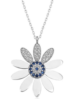 Siv Ticaret 925 Ayar Gümüş Nazarlı Papatya Kadın Gümüş Kolye