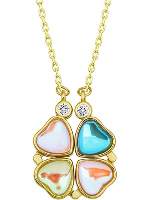 Siv Ticaret 925 Ayar Gümüş Renkli Açılabilen Yonca Kadın Gümüş Kolye