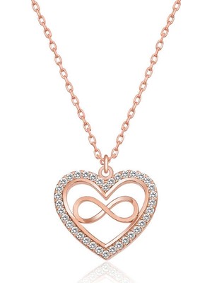 Siv Ticaret 925 Ayar Gümüş Rose Kalp Sonsuzluk Kadın Gümüş Kolye