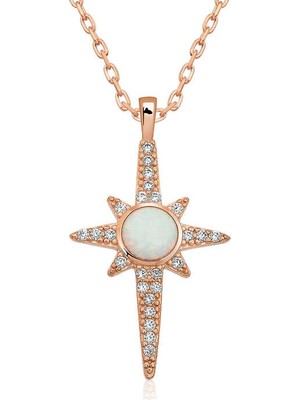 Siv Ticaret ​gümüş Beyaz Opal Taşlı Kuzey Yıldızı Kolye