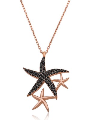 Siv Ticaret 925 Ayar ​gümüş Siyah Taşlı Deniz Yıldızları Kadın Gümüş Kolye