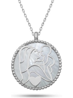 Siv Ticaret Gümüş Sedef Taşlı Anne Çocuk Sevgisi Kolye