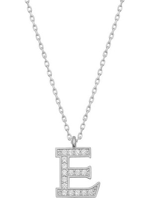 Siv Ticaret 925 Ayar Gümüş Rodyum Kaplama E Harfi Kadın Gümüş Kolye