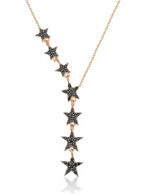 Siv Ticaret 925 Ayar Gümüş Siyah Kayan Yıldızlar Kadın Gümüş Kolye