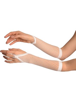 Siv Ticaret Parti Aksesuar Beyaz Renk Parmak Arası File Örgü Eldiven 26 cm