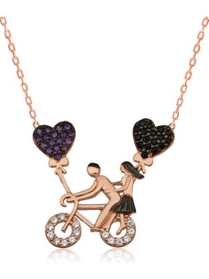 Siv Ticaret 925 Ayar Gümüş Bisikletli Aşıklar Kadın Gümüş Kolye