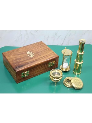 Siv Ticaret Ahşap Kutulu Dürbün Kumsaati Büyüteç Pusula Seti