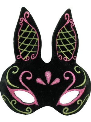 Siv Ticaret Siyah Renk Pembe Gold Simli Siyah Süet Kaplama Tavşan Maskesi 18X16 cm