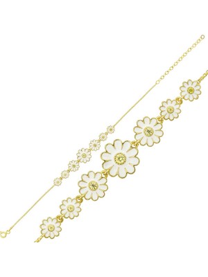 Siv Ticaret 925 Ayar Gümüş Gold Sıralı Papatya Bileklik