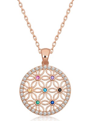 Siv Ticaret 925 Ayar Gümüş Renkli Taşlı Yaşam Çiçeği Kadın Gümüş Kolye