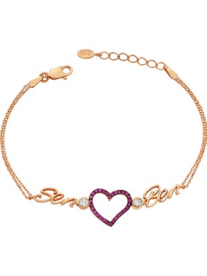 Siv Ticaret 925 Ayar Gümüş Rose Kalpli Sen Ben Bileklik