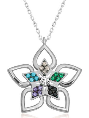 Siv Ticaret ​gümüş Renkli Taşlı Çiçek Kadın Kolye