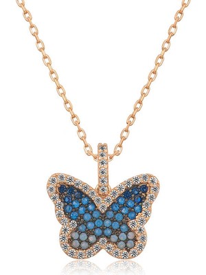 Siv Ticaret 925 Ayar Gümüş Mavi Kelebek Kadın Gümüş Kolye