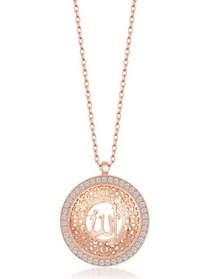 Siv Ticaret Gümüş Rose Allah Yazılı Kadın Kolye