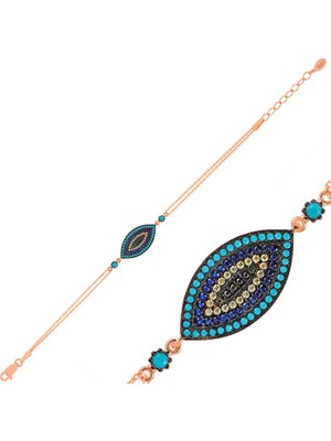 Siv Ticaret 925 Ayar Gümüş Rose Nazar Bileklik