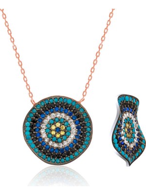 Siv Ticaret 925 Ayar Gümüş Dalgalı Nazar Kadın Gümüş Kolye