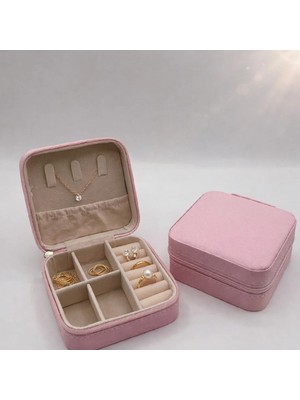 Mini Takı Organizer Pembe | Seyahat Tipi Bölmeli Takı Kutusu | Küpe Yüzük Kolye Saklama Kutusu