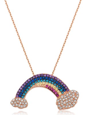 Siv Ticaret 925 Ayar Gümüş Gökkuşağı Kadın Gümüş Kolye