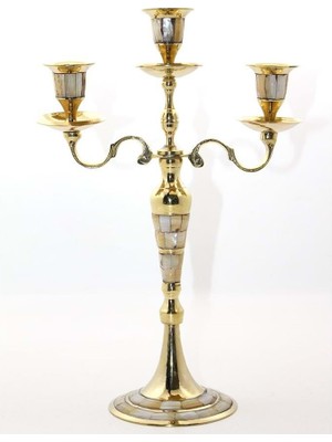 Siv Ticaret Pirinç Sedefli 3'lü Şamdan