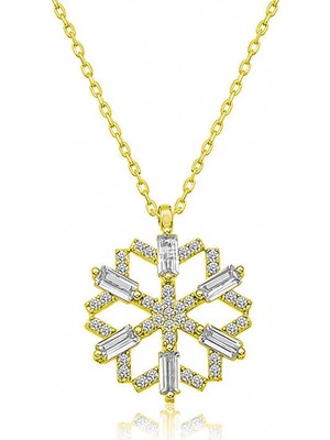 Siv Ticaret 925 Ayar Gümüş Baget Taşlı Kar Tanesi Kadın Gümüş Kolye