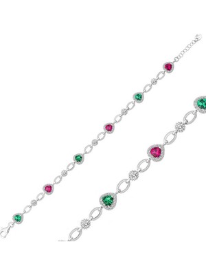 Siv Ticaret 925 Ayar Gümüş Renkli Kalpler Bileklik