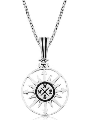 Siv Ticaret 925 Ayar Gümüş Pusula Gümüş Kolye