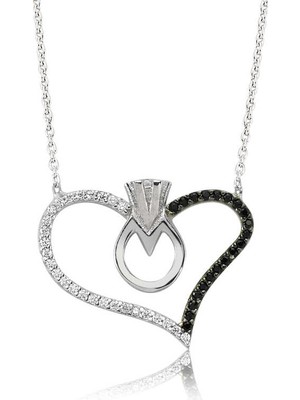 Siv Ticaret 925 Ayar Gümüş Kalpli Tek Taş Kadın Gümüş Kolye