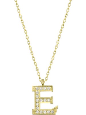 Siv Ticaret 925 Ayar Gümüş Gold E Harfi Kadın Gümüş Kolye