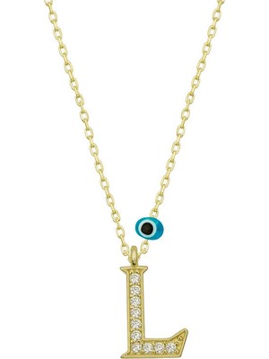 Siv Ticaret 925 Ayar Gümüş Nazar Gold L Harfi Kadın Gümüş Kolye