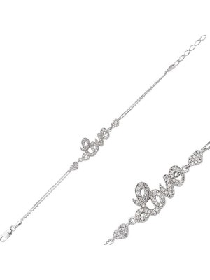 Siv Ticaret 925 Ayar Gümüş Kalpli Love Yazılı Bileklik