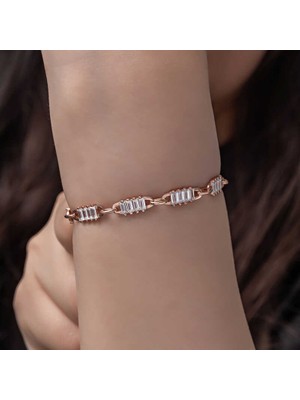 Siv Ticaret 925 Ayar Gümüş Rose Baget Taşlı Kadın Bileklik