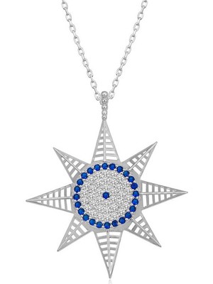 Siv Ticaret Gümüş Nazarlı Kutup Yıldızı Kadın Kolye