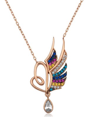 Siv Ticaret ​​925 Ayar Gümüş Kanatlı Kalp Kadın Gümüş Kolye