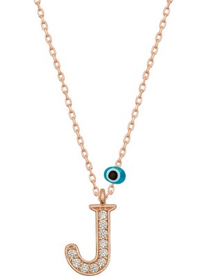 Siv Ticaret 925 Ayar Gümüş Nazar Rose J Harfi Kadın Gümüş Kolye