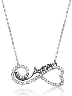 Siv Ticaret 925 Ayar Gümüş Kalpli Sonsuzluk Annem Gümüş Kolye