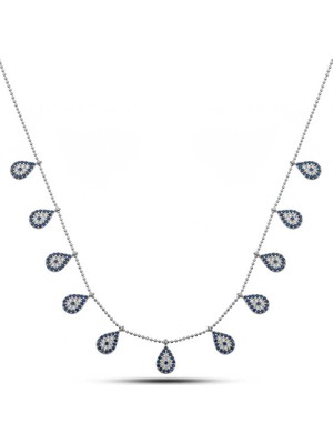 Siv Ticaret 925 Ayar Gümüş Damla Nazarlı Şans Kadın Gümüş Kolye