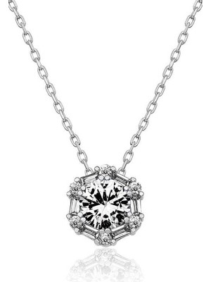 Siv Ticaret 925 Ayar Gümüş Buz Beyazı Baget Taşlı Kolye