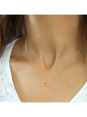 Siv Ticaret Gümüş Gold 3 Boyutlu C Harf Bayan Kolye