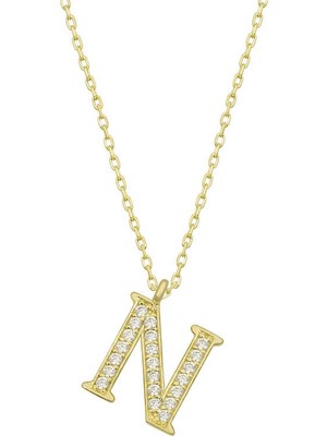 Siv Ticaret 925 Ayar Gümüş Gold N Harfi Kadın Gümüş Kolye