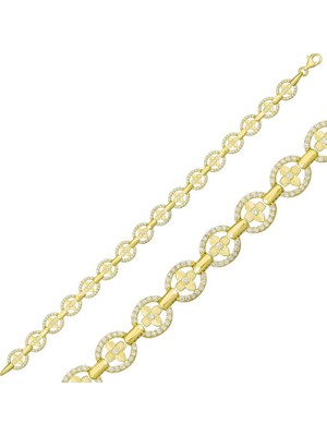 Siv Ticaret 925 Ayar Gümüş Gold Yuvarlak Su Yolu Bileklik