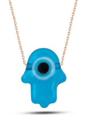 Siv Ticaret Gümüş Rose Mavi Nazarlı Cam Fatma Ana Eli Kadın Kolye