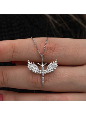 Siv Ticaret 925 Ayar Gümüş Baget Taşlı Mikail Kılıcı Kadın Kolye